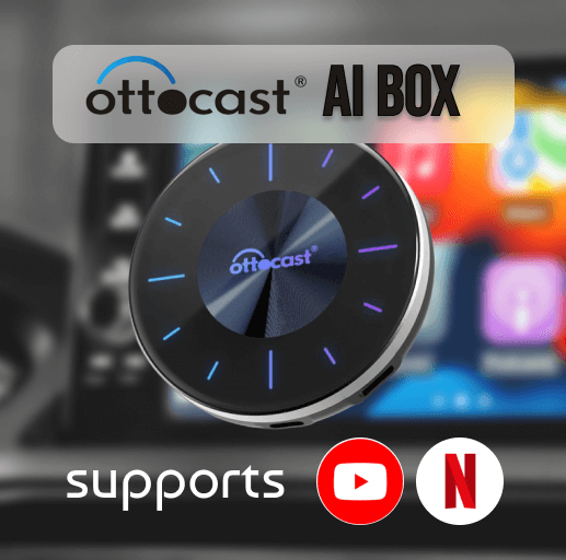 Ottocast Ai Box Wireless Carplay Adapter for Netflix and Youtube video streaming