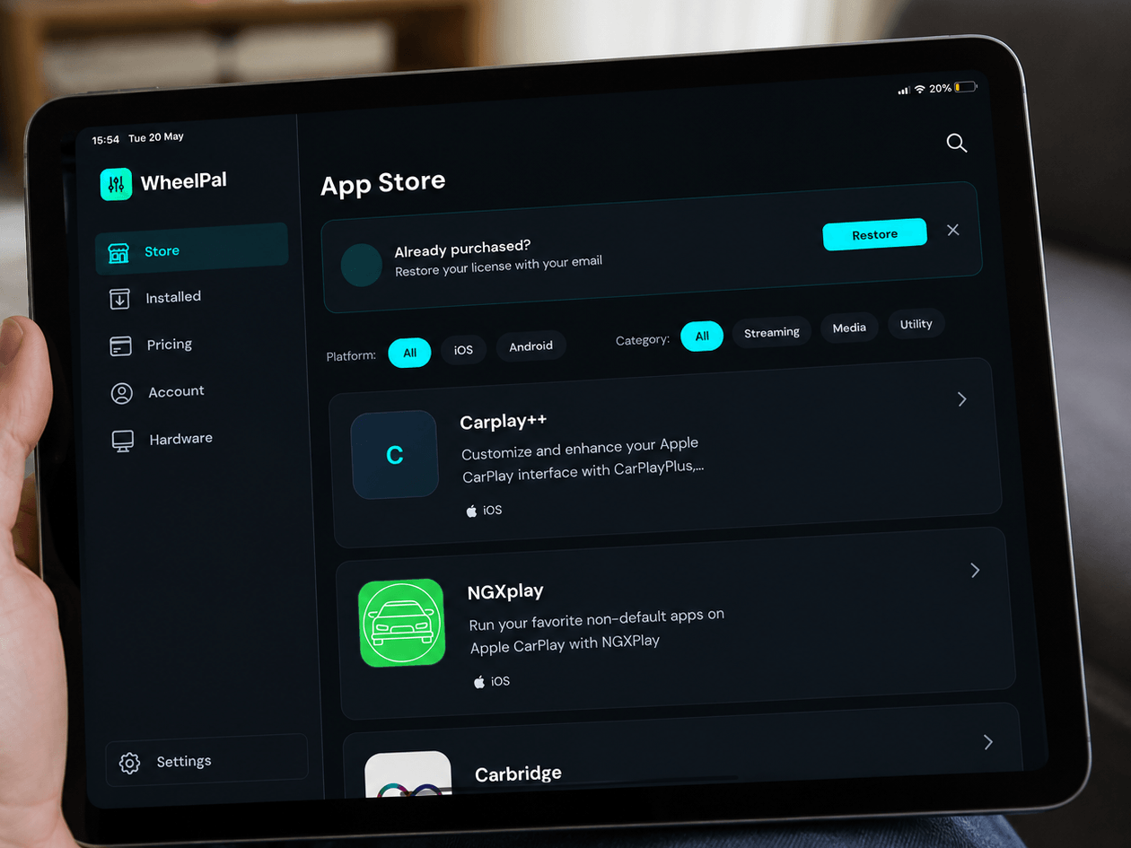 wheelpal interface on ipad